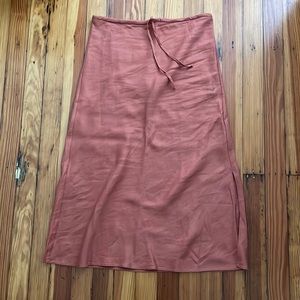 Madewell linen blend drawstring midi slip skirt in dahlia size 8
